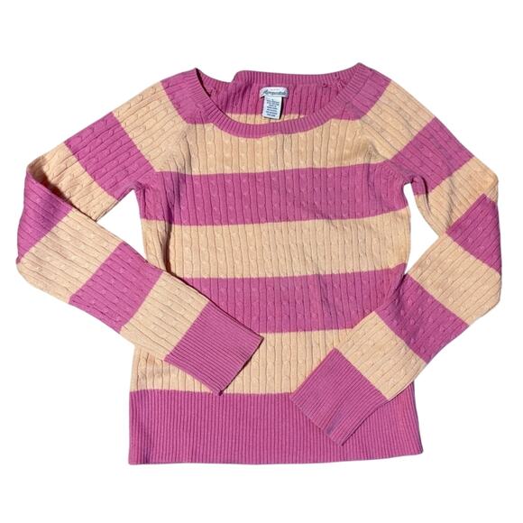 Vintage Aeropostale Striped Cable‎ Knit Sweater Pink Beige Size Large - Picture 1 of 5